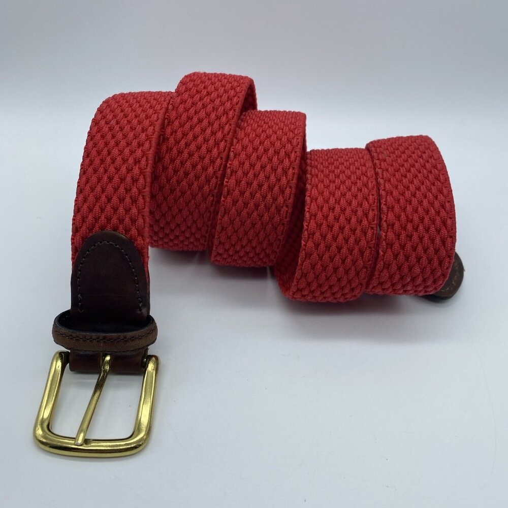 Red Woven Stretch Belt w/ Leather Tabs Men's Size 42 Made in USA - Picture 2 of 11